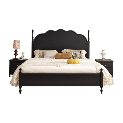 法式复古马赛床1米8全实木床美式中古风黑色主卧室2米单双人大床