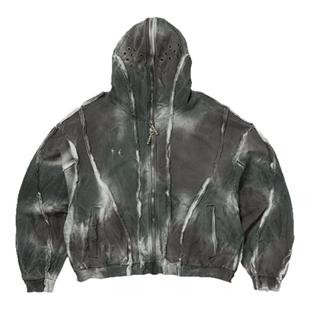 Thug Club 25ss 迷彩多色脏染做旧全金属拉链蒙面短款帽衫外套韩