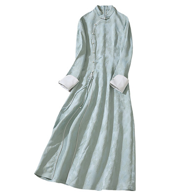 春秋提花显瘦禅意茶服奥黛连衣裙