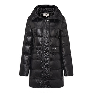 【鹅绒】RARE威雅女装2025冬季新款连帽外套女士收腰中长款羽绒服