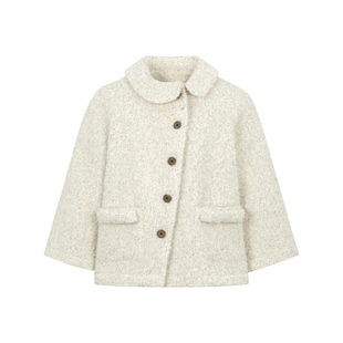 dorydory 2025秋冬新款复古米白色娃娃领圈圈毛短外套女留洋千金