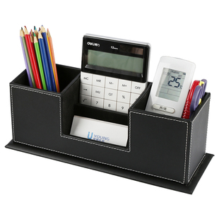 多功能简约创意双笔筒名片座桌面商务办公用品韩国文具收纳盒