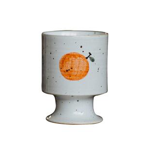 日式桔色期手工粗陶高脚杯水果图案咖啡杯复古咖啡杯牛奶茶杯橘子