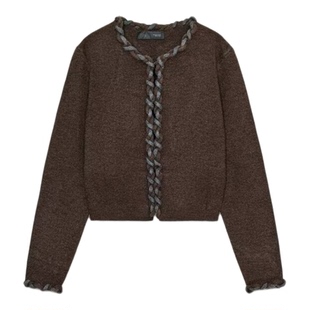 ZA外贸出口女装八股编缝线修边装饰交织饰层针织外套9598196