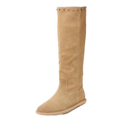 金属铆钉长靴平跟高筒靴欧美平底