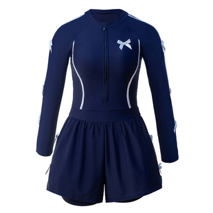 连体泳衣女长袖大码胖mm保守成人竞速运动微胖遮肉绝美女士游泳衣