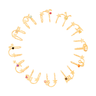 OSEWAYA十二星座耳骨夹天然石镀14k金玛瑙耳环女双鱼座月光石耳饰