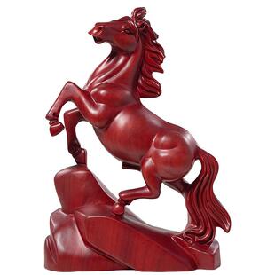 红花梨木雕生肖马摆件红木马到成功办公室桌面装饰红色木马工艺品