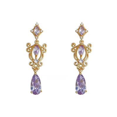 阿尔忒弥斯。法式复古高级感闪耀小众紫色水滴锆石耳环蚊香耳夹女