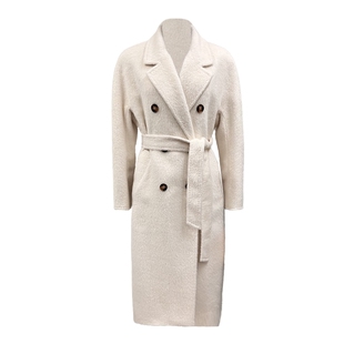 朗姿集团LIME莱茵轻奢高级感羊驼毛长大衣本白色大翻领毛呢外套