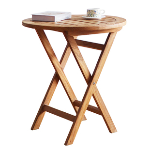 Ni尼家侘寂风折叠圆桌子实木桌阳台家用餐桌美式复古咖啡桌椅边几