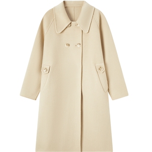 爱居兔冬季新款高级感时尚含绵羊毛双面呢大衣