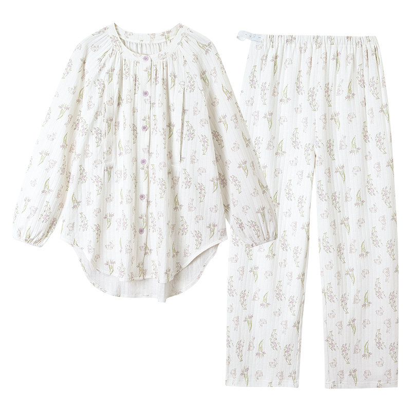 月子服纯棉全棉吸汗产后11月份喂奶可外穿大码秋冬孕妇哺乳睡衣女