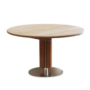 2025新款伸缩实木高档岩板折叠餐桌椅组合家用小户型洞石可变圆桌