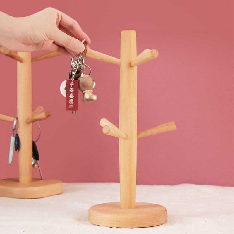 钥匙收纳日式实木挂钥匙架家用入户置物架子玄关桌面创意发圈挂架