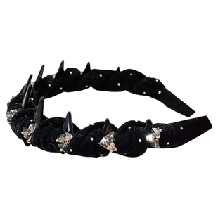 蝴蝶结黑色丝绒麻花高颅顶发箍带齿防滑头饰女头箍高级感洋气时尚