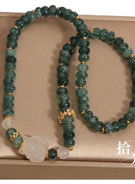 天然蓝水翡翠算盘珠双圈水晶手链女轻奢小众精致玉髓凤九手串手环