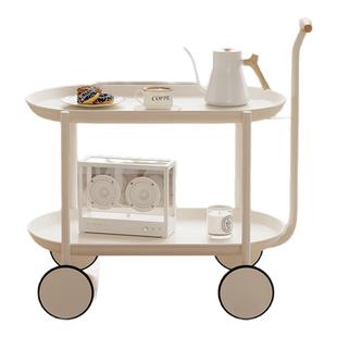 可移动边几小推车茶几带轮创意奶油风客厅沙发边桌餐车零食置物架