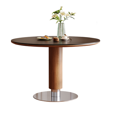 中古风岩板圆桌复古金属腿圆形