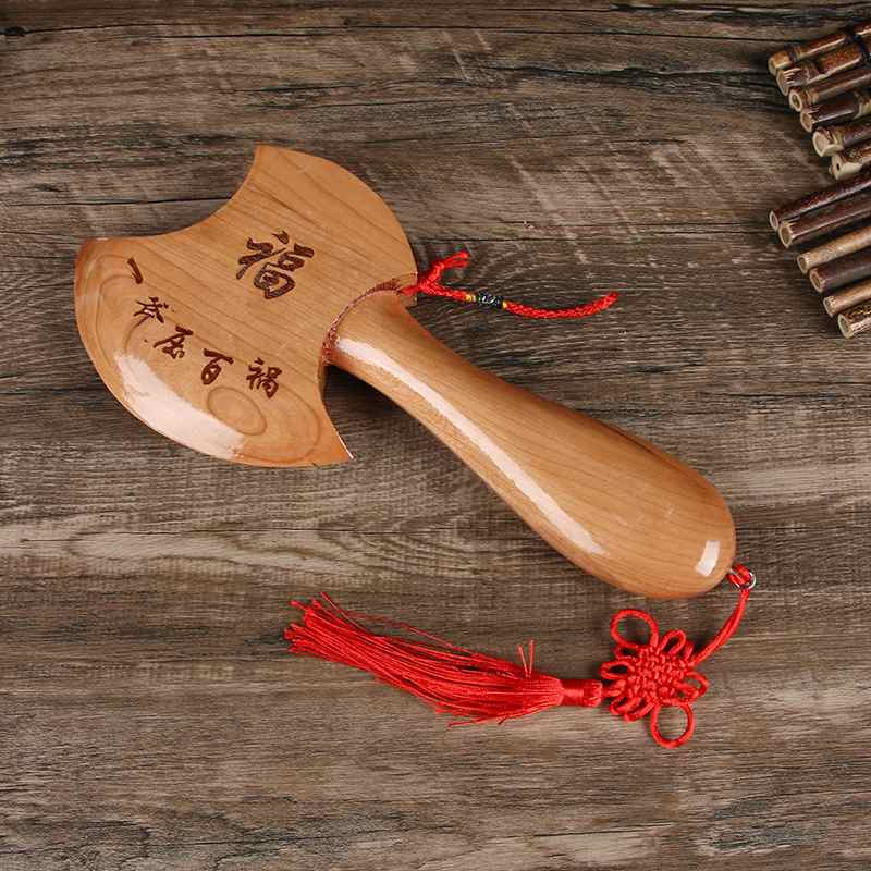 厂家批发桃木斧头木雕工艺品桃木家用客厅挂件带斧子福字挂饰