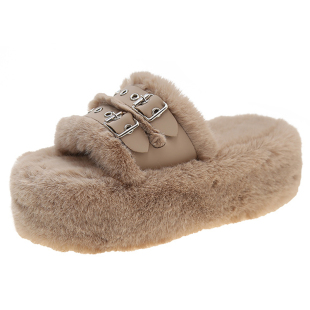 居家外穿毛毛拖鞋女2026春秋新款设计感小众厚底增高懒人棉拖冬天