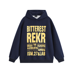 GKKRT美式复古斑驳字母印花连帽卫衣男潮牌宽松重磅情侣帽衫外套