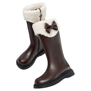 芭比童鞋女童棉靴2025新款冬季加绒保暖长筒靴儿童皮靴高筒靴子女