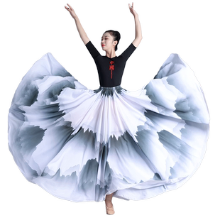 原创中国风古典舞蹈大摆裙现代舞演出服成人练功服女飘逸半身长裙