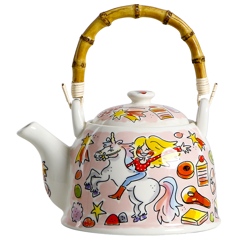 日式陶瓷水壶水杯套装家用茶具茶壶杯组合创意卡通提梁壶荷兰太太