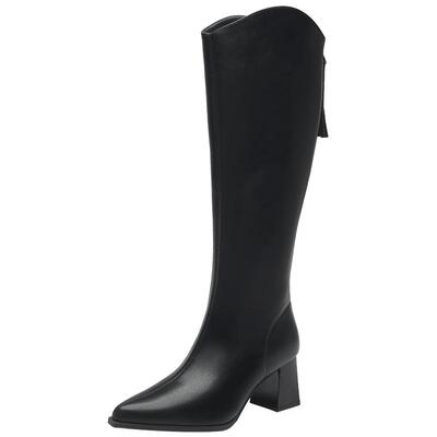 长筒靴时尚休闲粗跟高跟后拉链