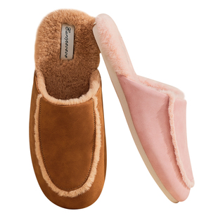 北欧风时尚皮拖鞋秋冬季女家居家用情侣室内地板保暖毛绒棉拖鞋男