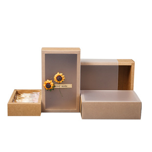 通用现货透明PVC抽屉盒纸盒 烘焙包装盒定制牛皮纸茶叶盒西点礼盒