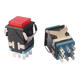 上开牌方形按钮开关带灯KD2B自锁复位按键电源开关8脚 12V24V220V