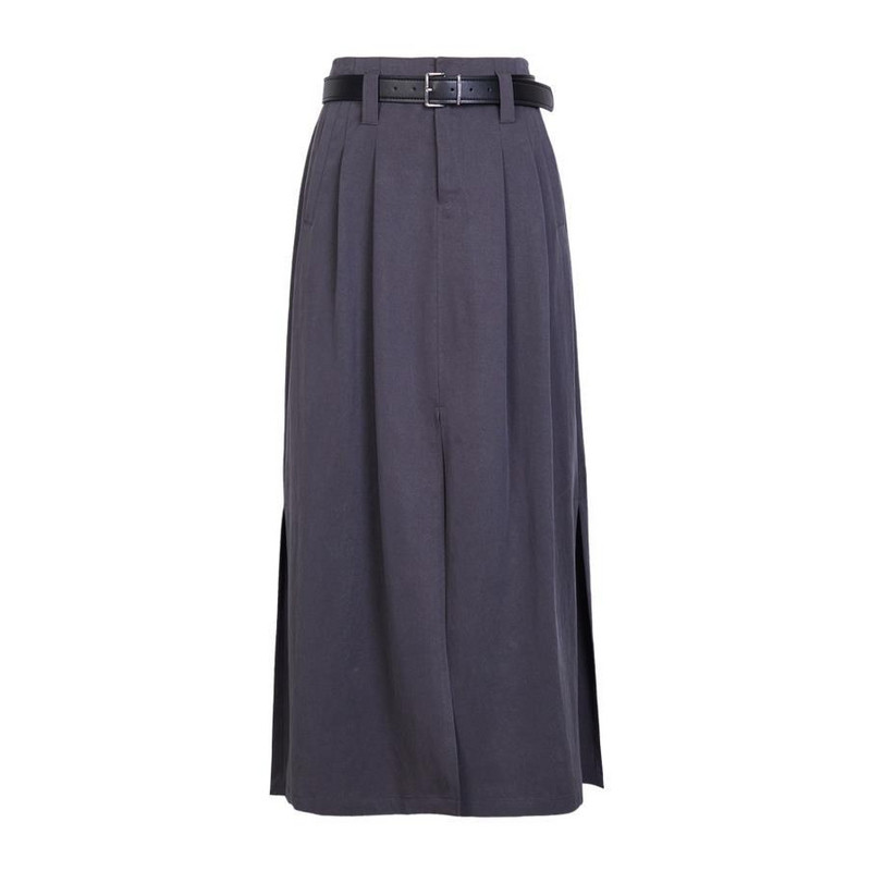 婉甸2026夏季新品原灰色长裙开叉女裙高腰系带裙子1252K12GS4