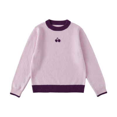 棵初全羊毛保暖撞色樱桃圆领毛衣