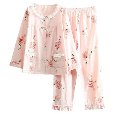 超美田园风100%全棉斜纹布睡衣女