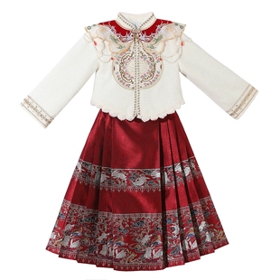 女童汉服冬季加厚马面裙套装儿童过年衣服拜年服2026新款国风唐装