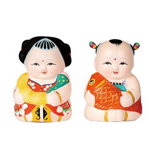 惠山手作泥人一对阿福阿喜泥塑摆件送朋友礼物纪念品伴手礼吉祥物