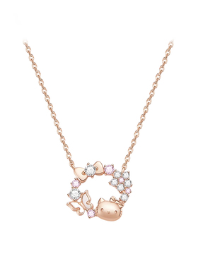 Hellokitty蝴蝶花环项链女款纯银