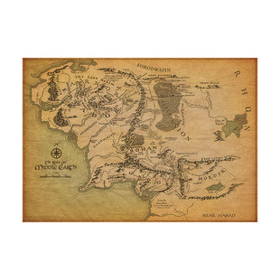魔戒指环王中土地图MIDDLE EARTH书房装饰画英文纯棉超厚布画芯