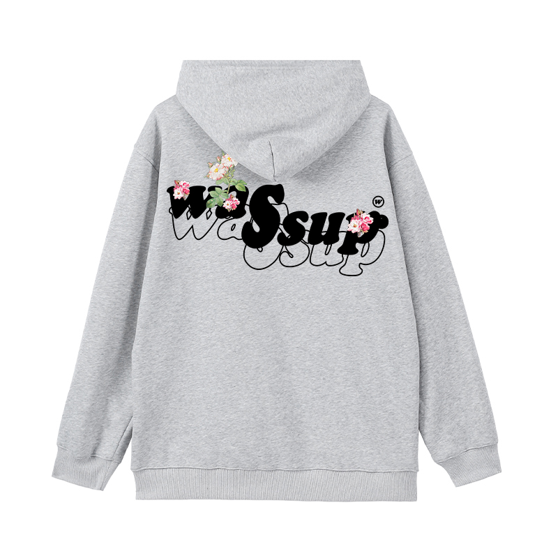 WASSUP花朵字母潮牌重磅卫衣男连帽秋冬季加绒美式宽松情侣装上衣