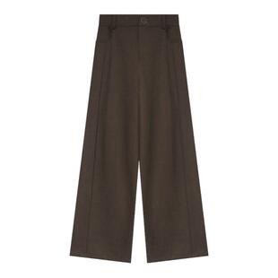 贰羊设计【杜若】复古老钱风新款棕色西装裤女高腰垂感显瘦休闲裤