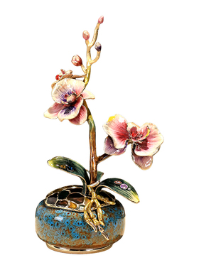 【珐琅彩】蝴蝶兰花盆摆件