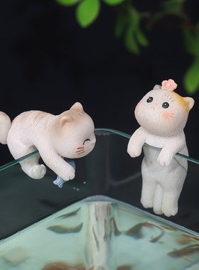 如果卡通猫咪鱼缸造景创意景观爬水族箱微缩缸花盆装饰品摆件配件