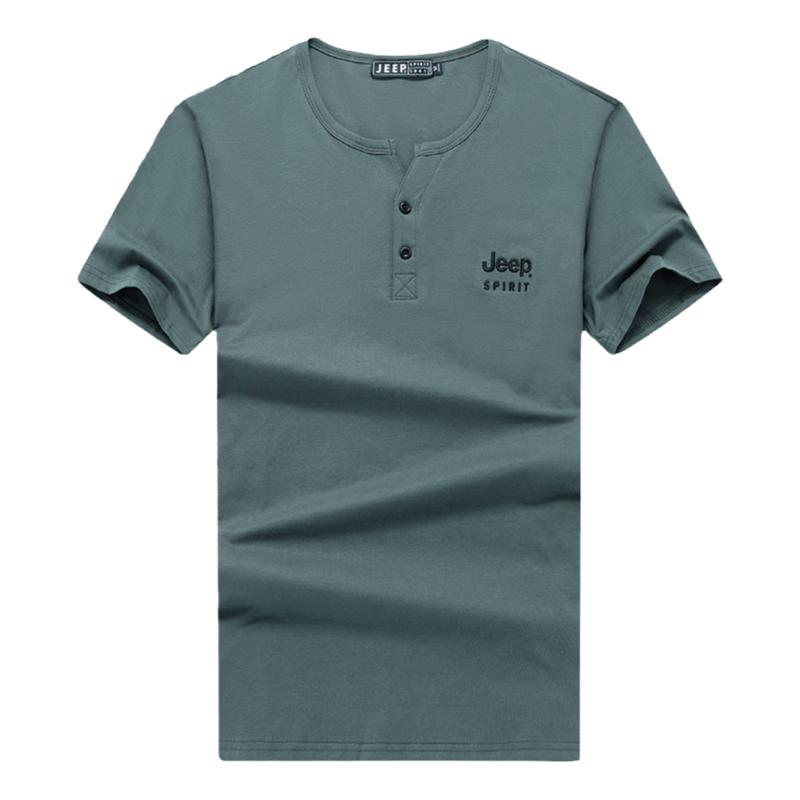 jeep/吉普正品夏季新款V领男士短袖t恤休闲宽松纯色简约半袖男装
