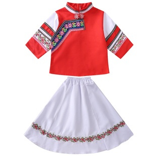 新款云南大理白族金花女童传统服装少数民族舞蹈服饰葫芦丝演出服