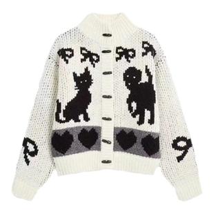 单依纯迪丽热巴同款牛角扣毛衣开衫女韩系针织外套设计感毛衫秋冬