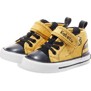 卡特兔女童帆布鞋秋冬季儿童鞋子幼儿园室内鞋加绒高帮宝宝棉鞋