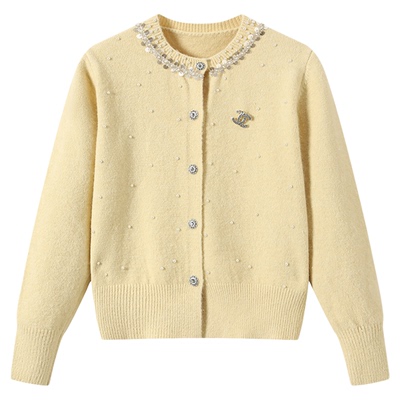 DDXZ夕子减龄圆领珍珠针织开衫