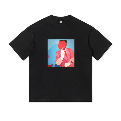 范德彪东北世家涂鸦人物画抽象印花重磅纯棉T恤半袖杉情侣男女款